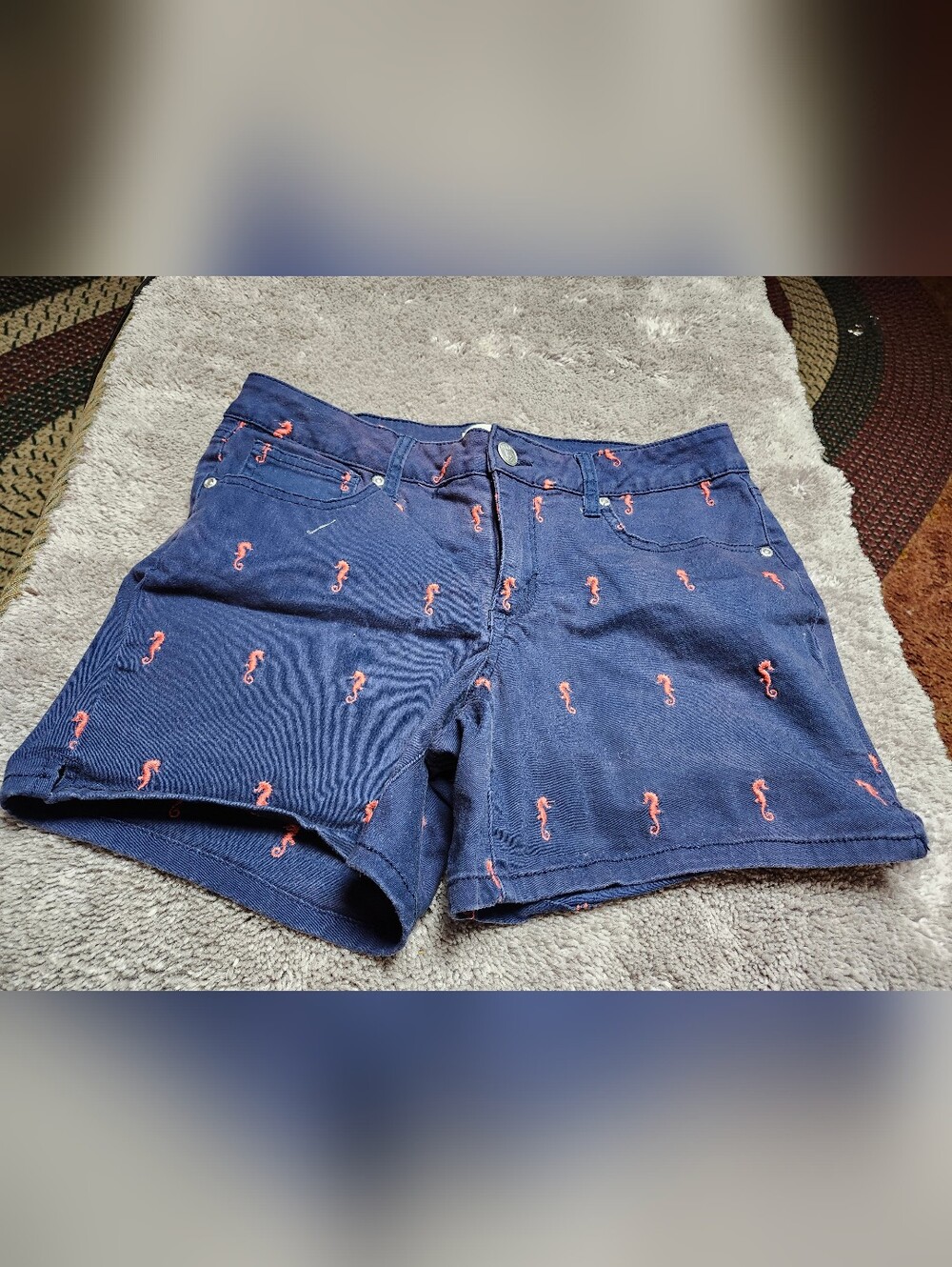 Women’s Love Indigo Navy Embroidered Seahorse Shorts